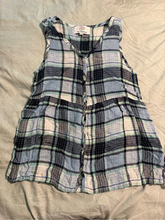 Tops - Girls' Plaid Sleeveless Button-Front Top - Blue/Green